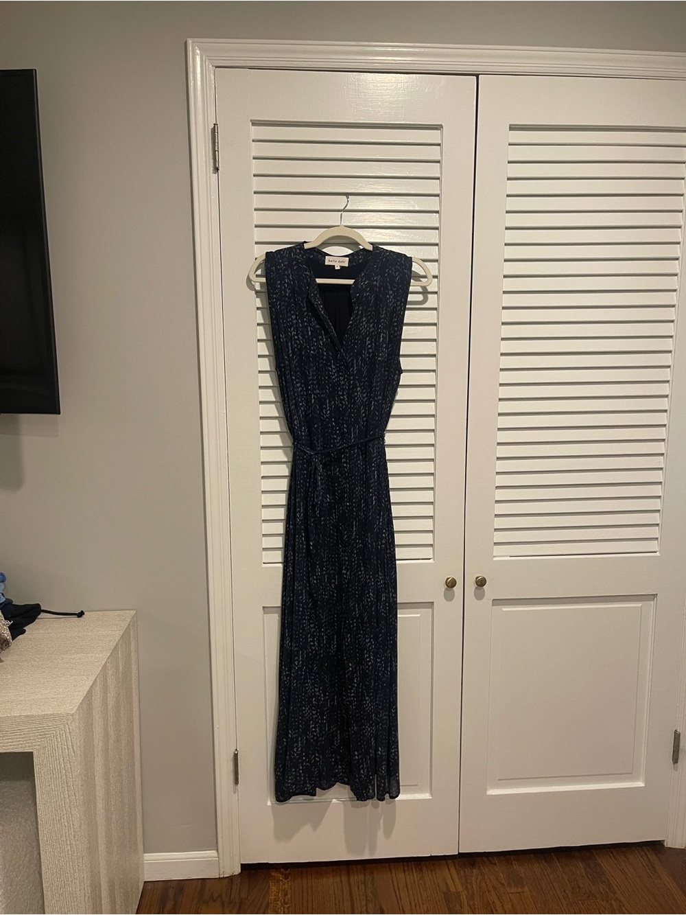 Bella Dahl Navy Printed Sleeveless Maxi Dress with Tie Waist